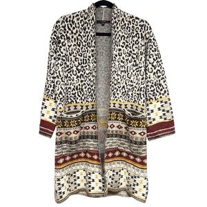Max Sport Open Front Long Cardigan Sweater Animal Print Southwestern Size Medium